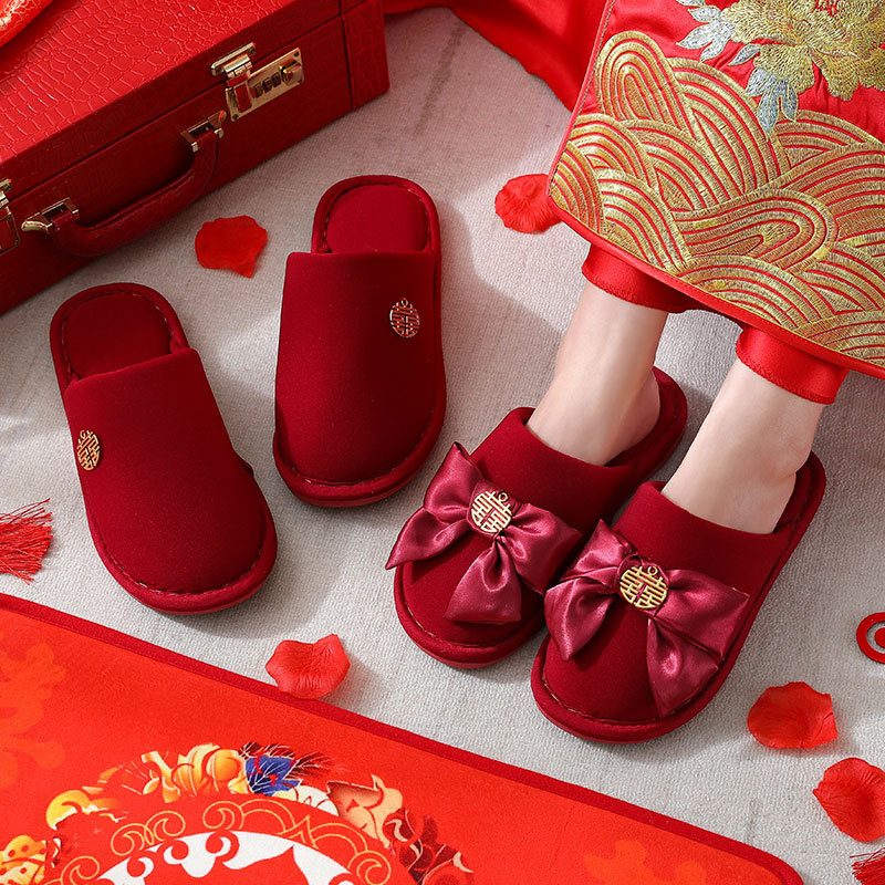 Wedding slipper wedding celebration red a bride couple winter indoor home wedding slipper 370