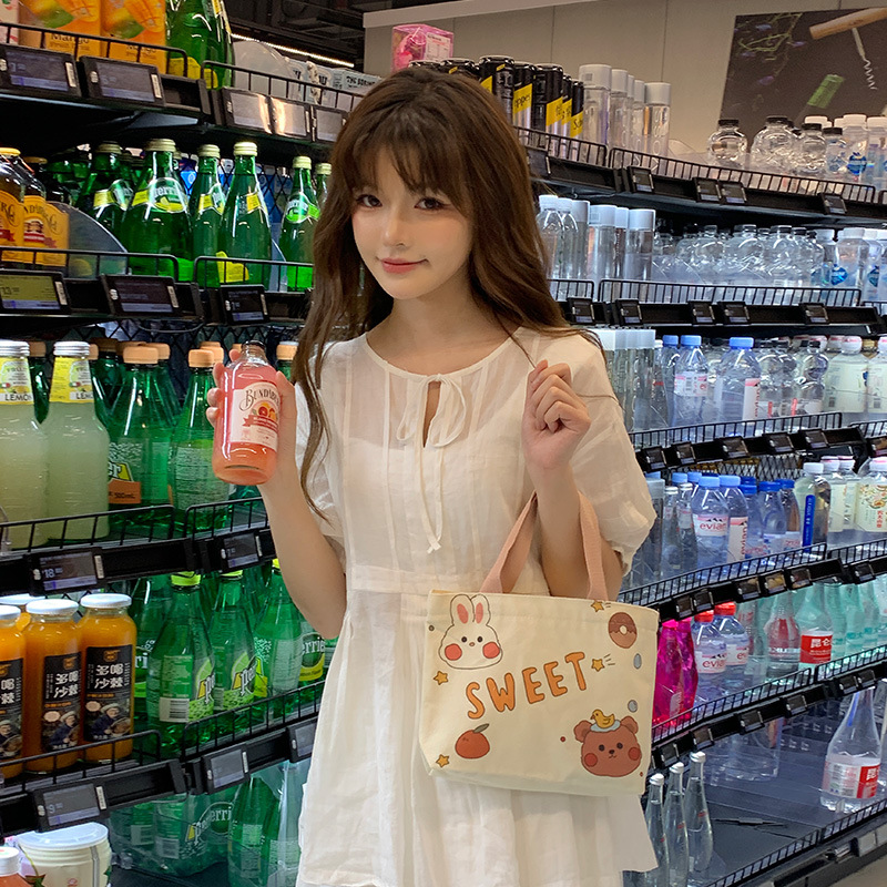 Fashion women's bag canvas bag hand bag small satchel bag Instagram Korean version cute casual handbag a hair 269 details Picture