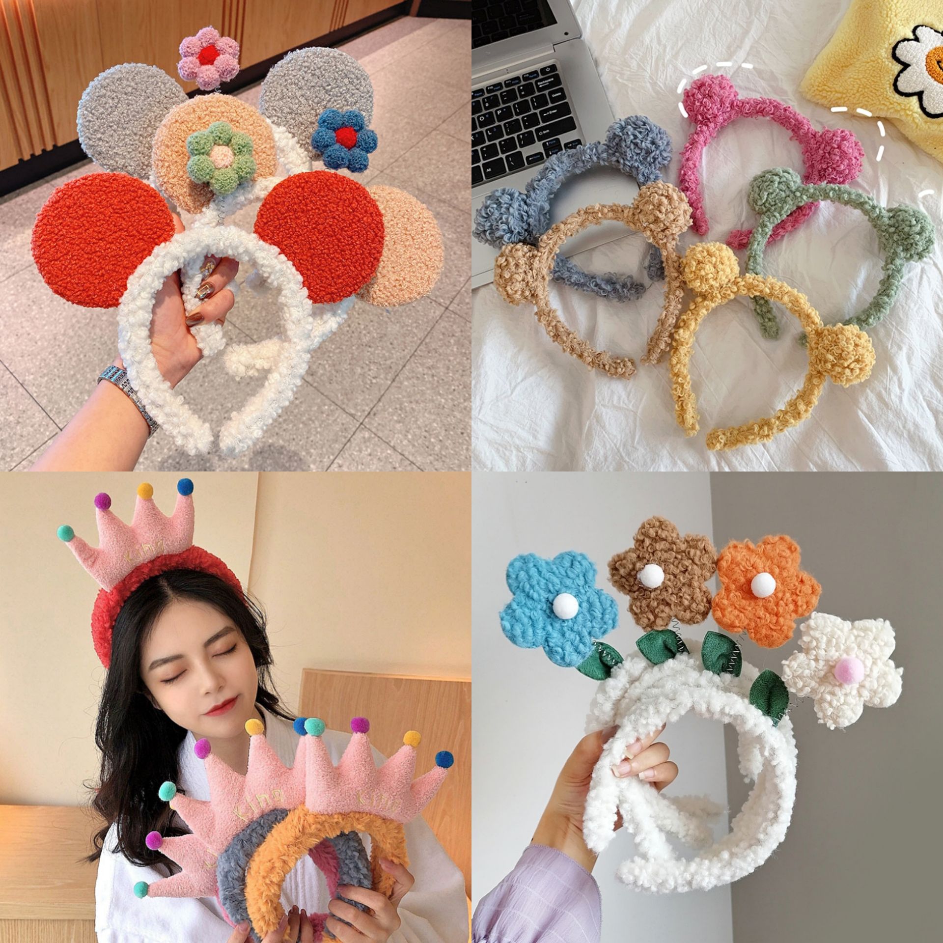 Korean Internet red face flower headband cute plush flower headband Mickey headband cartoon haircard headband girl 228