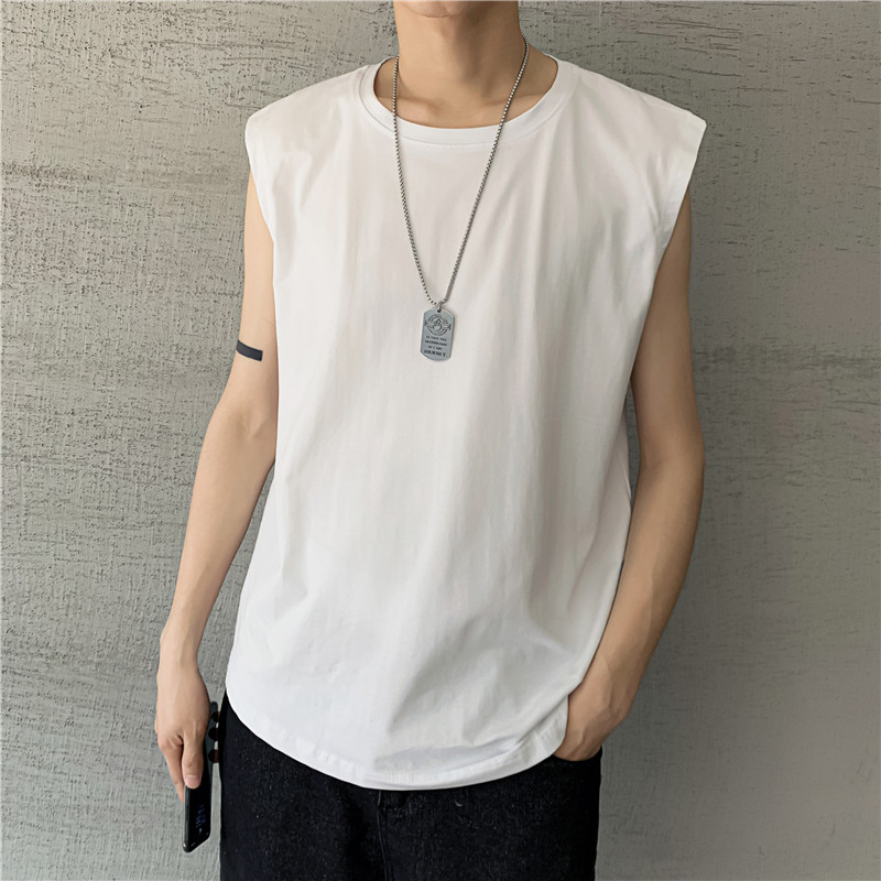 Summer fashion brand ins solid color sleeveless T-shirt vest men Korean version of leisure sports vest all matching body T-shirt base shirt 301 full figure
