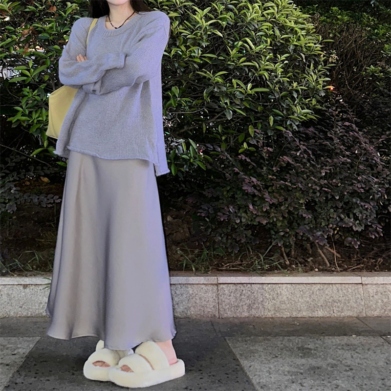 23秋冬新款亚马逊欧美Polo领打底针织长裙宽松大码纯色女士连衣裙6325593