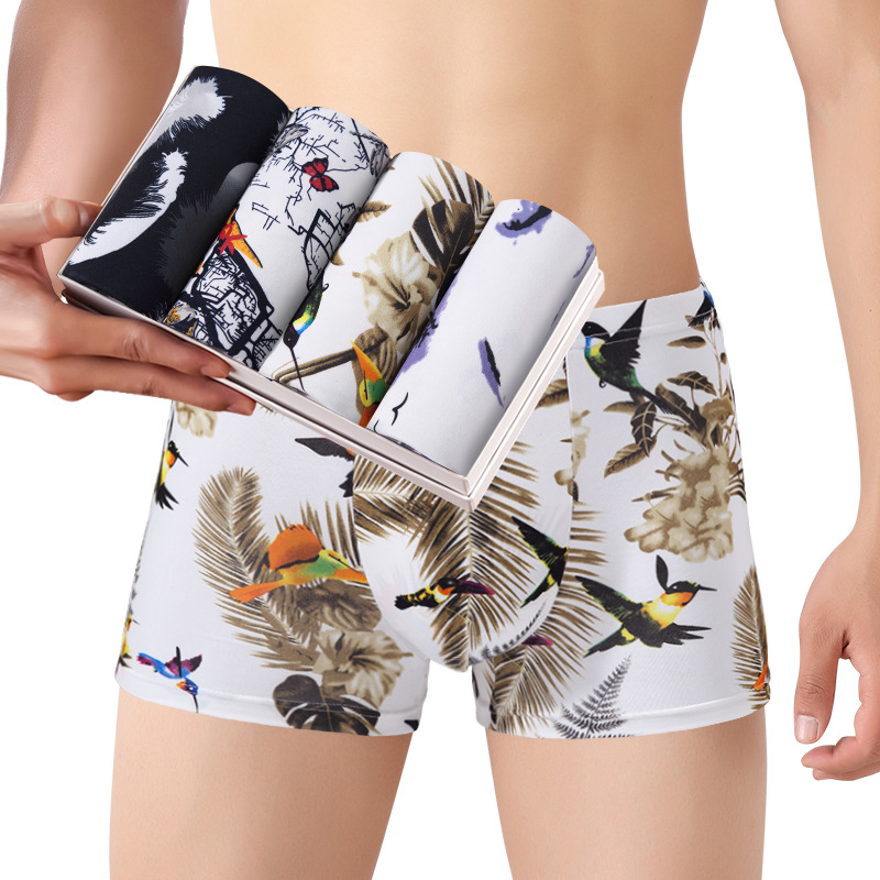 [Tiao Tiao Lion] [4 pieces] Men's boxer briefs embossed-style men's mid-waist printed trend underwear 867 Application Scenario