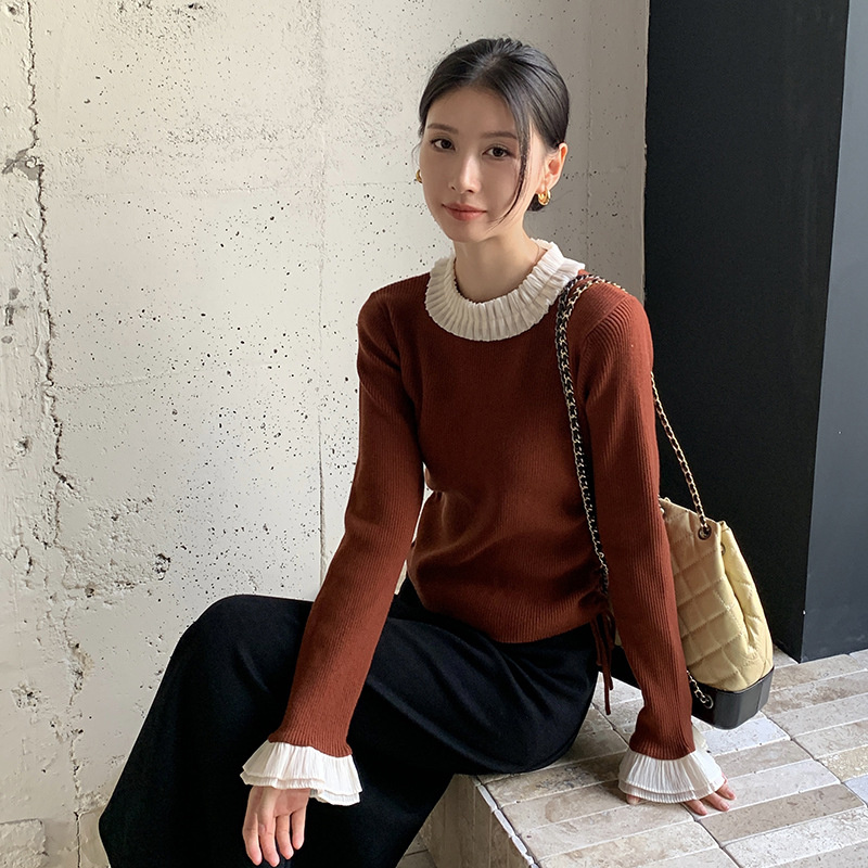 23秋冬新款亚马逊欧美Polo领打底针织长裙宽松大码纯色女士连衣裙1891400