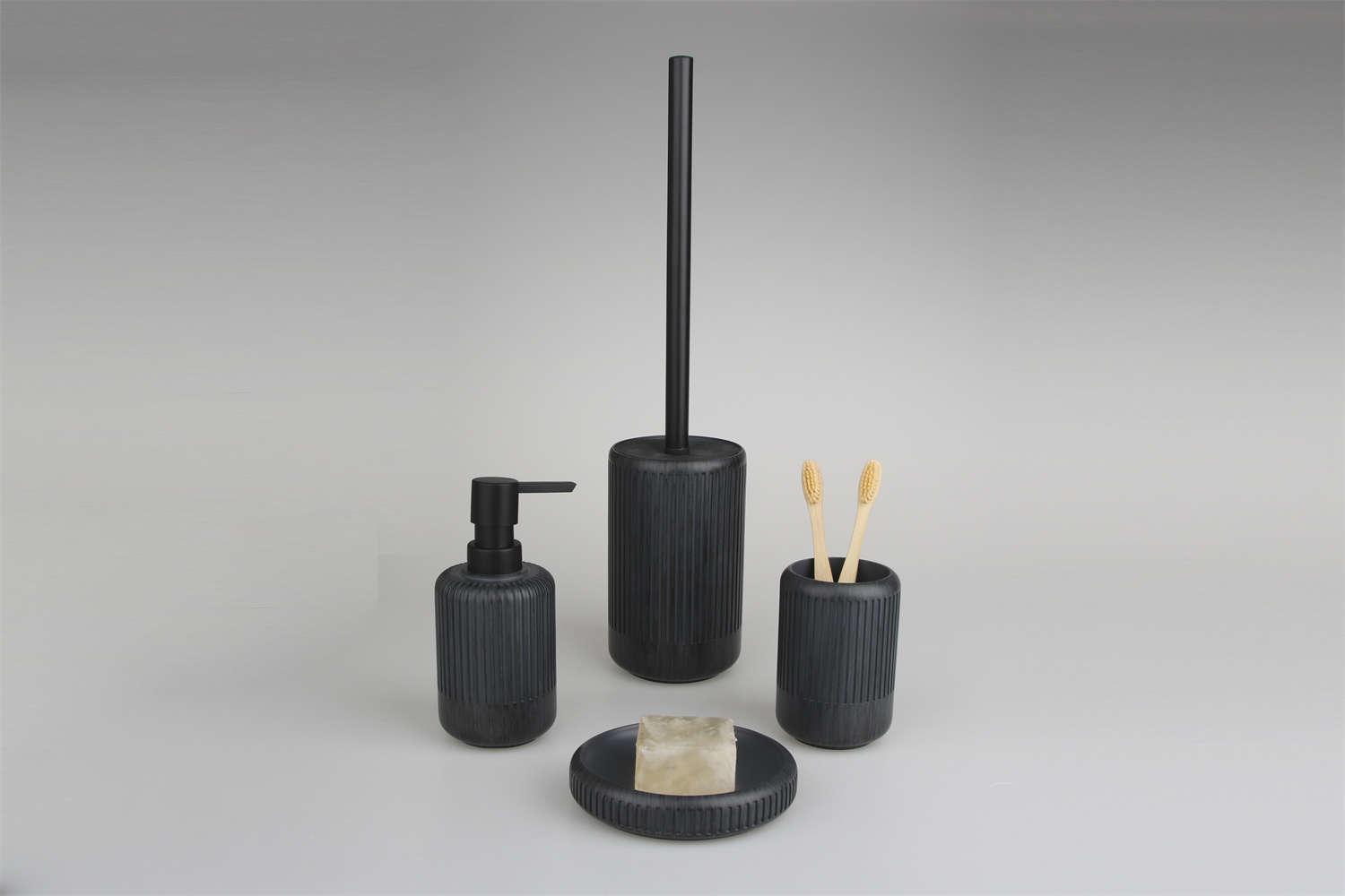 Europe And The United States Wind Resin Bathroom Set Four Sets Of Vertical Line Soap Dish Mouth Cup Emulsion Bottle Toilet Brush, Bathroom Soft Installation New Launch Specification drawing