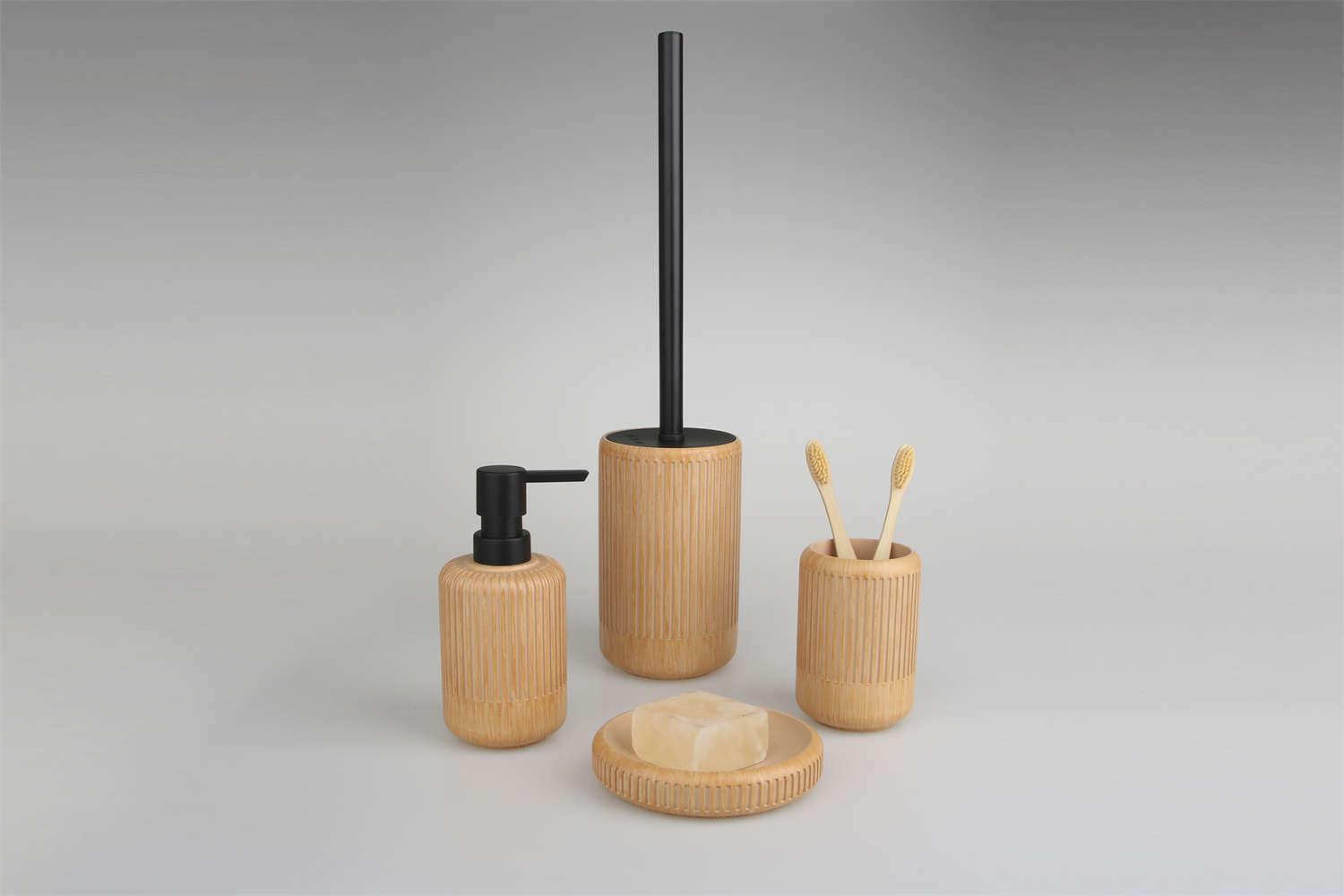 Europe And The United States Wind Resin Bathroom Set Four Sets Of Vertical Line Soap Dish Mouth Cup Emulsion Bottle Toilet Brush, Bathroom Soft Installation New Launch details Picture