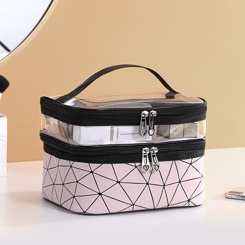 New double makeup bag box lattice portable ladies makeup artist multi-functional storage toiletry makeup spot wholesale 893