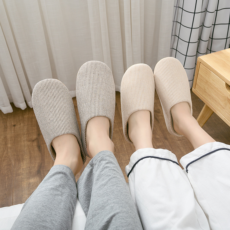 Couples home warm cotton slippers plush casual cotton drag wholesale indoor wooden floor anti-slip silent cloth sole slippers 529 details Picture