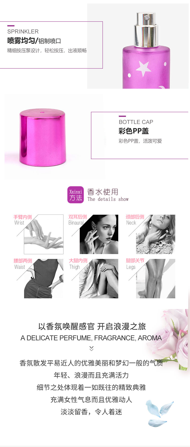 厂家直销25ML喷色香水瓶子图案印刷玻璃瓶多色款式香水樽可选爆款详情3