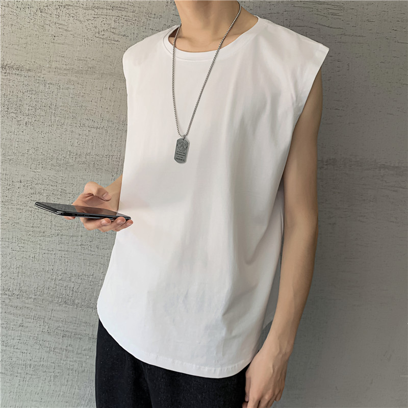 Summer fashion brand ins solid color sleeveless T-shirt vest men Korean version of leisure sports vest all matching body T-shirt base shirt 301 details Picture