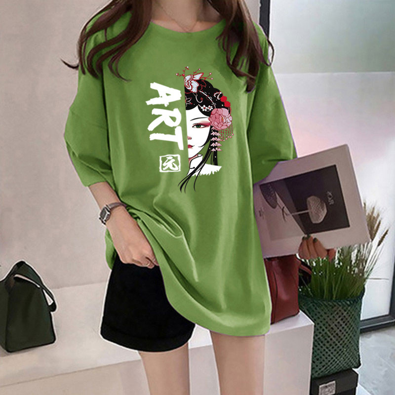 Summer Chinese style facial mask short sleeve T-shirt women's large size national trend half sleeve net red ins top women loose 342 details Picture