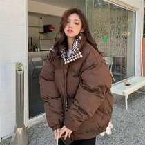 Winter 2022 new checkerboard down padded jacket women loose short padded jacket padded jacket thick bread jacket 98