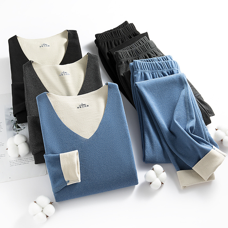 Derong AB warm set men's underwear double-sided velvet women wear undershirt plus velvet thick long Johns 281 details Picture