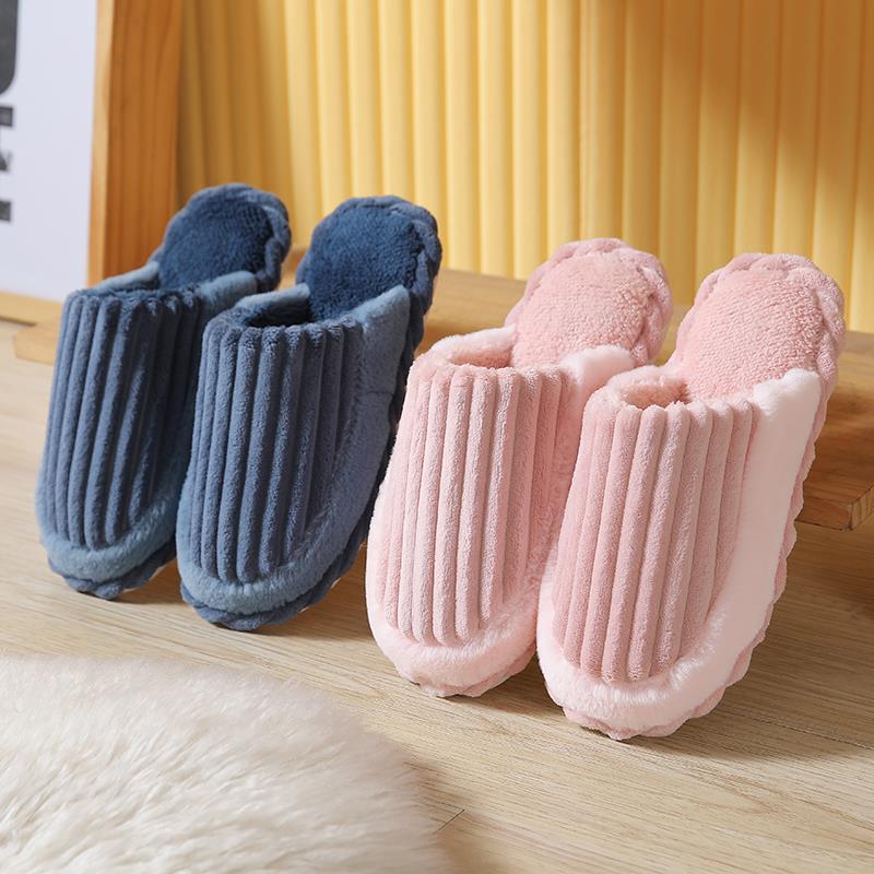 Manufacturers direct sales autumn and winter home indoor cotton slippers corduroy splicing men and women guests plush slippers wholesale 920 full figure