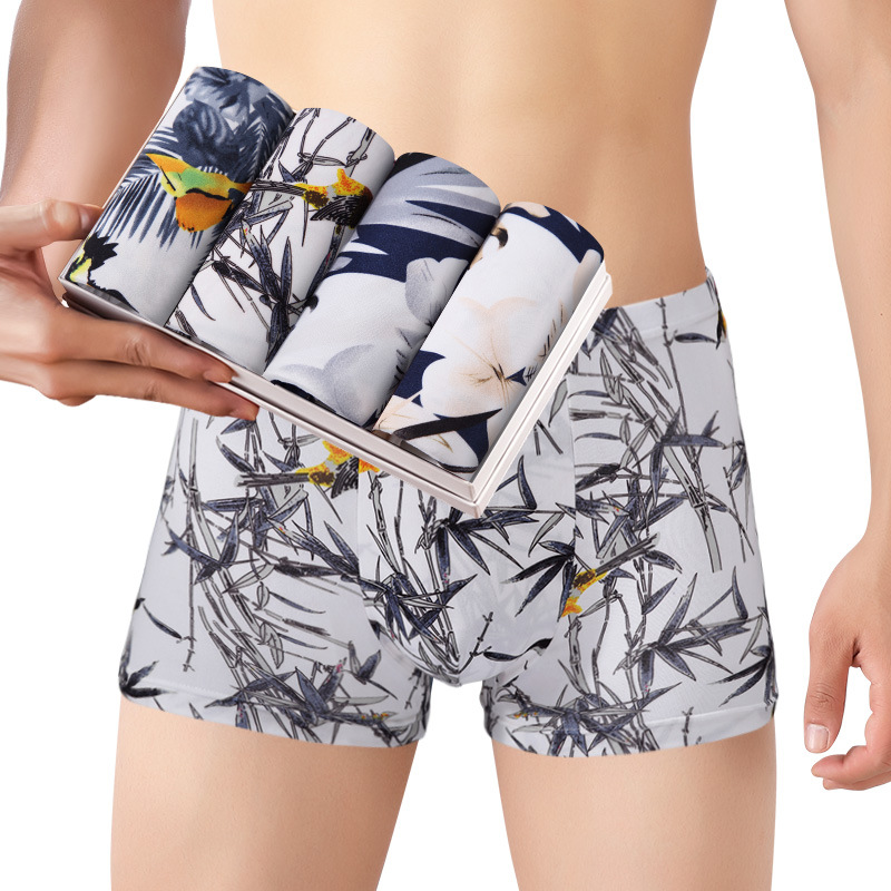 [Tiao Tiao Lion] [4 pieces] Men's boxer briefs embossed-style men's mid-waist printed trend underwear 867 Specification drawing