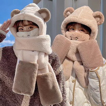 2022 new winter Korean version cute bear hat, neck, scarf, gloves, three-piece mask, four-piece set 500