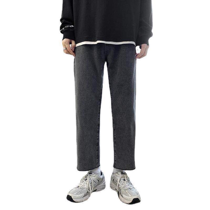 LKTM men's men's #2022 spring/summer new jeans Men's harbor trend wide leg raw edge loose straight leg nine point pants 193 Item Picture