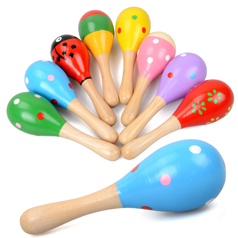 Baby holding educational toy Orff musical instrument Wooden cartoon maracas Wooden maracas exercise hearing rattle 574