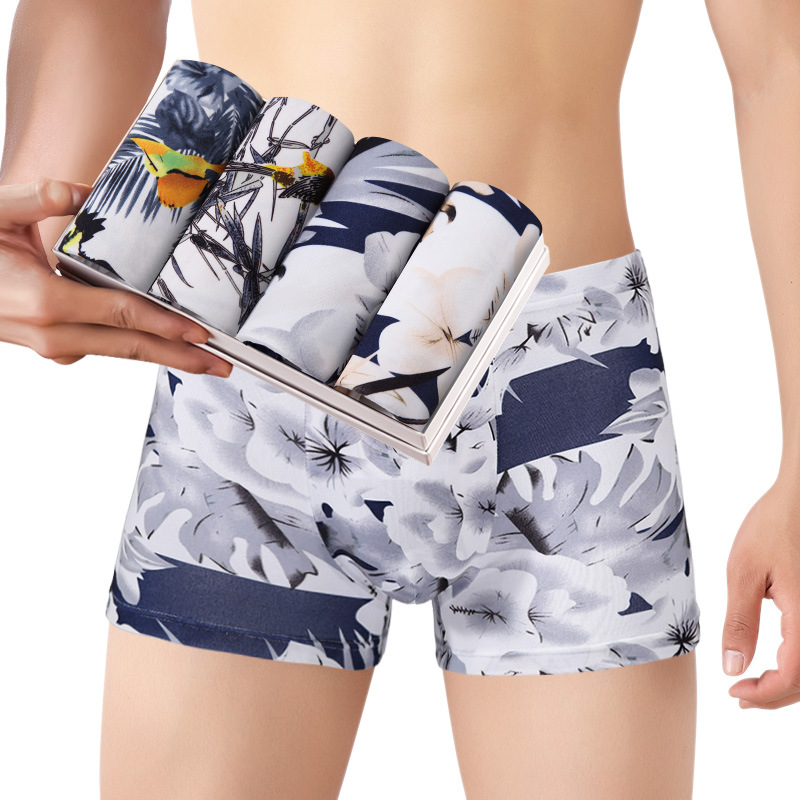 [Tiao Tiao Lion] [4 pieces] Men's boxer briefs embossed-style men's mid-waist printed trend underwear 867 details Picture