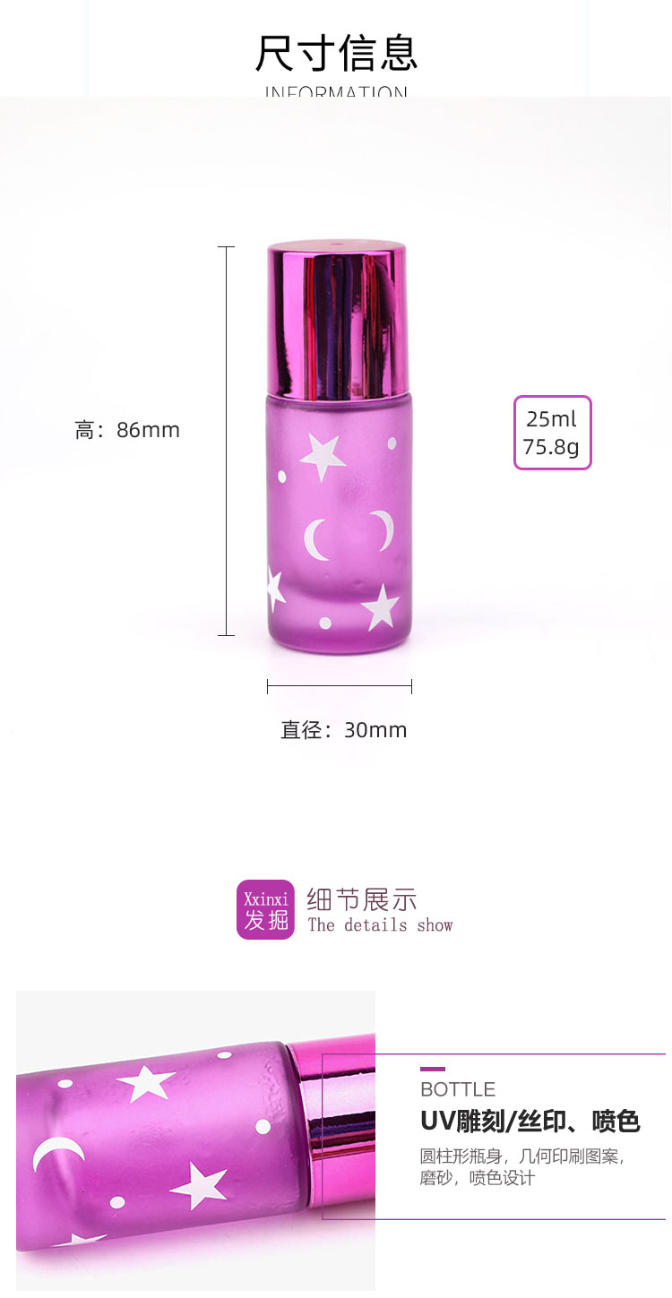 厂家直销25ML喷色香水瓶子图案印刷玻璃瓶多色款式香水樽可选爆款详情2