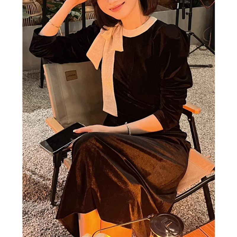 23秋冬新款亚马逊欧美Polo领打底针织长裙宽松大码纯色女士连衣裙1484748