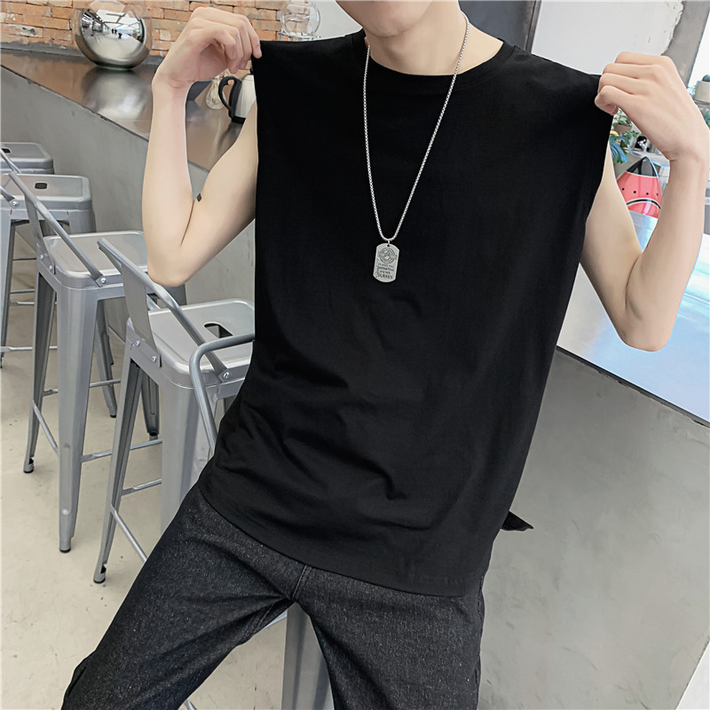 Summer fashion brand ins solid color sleeveless T-shirt vest men Korean version of leisure sports vest all matching body T-shirt base shirt 301 Item Picture