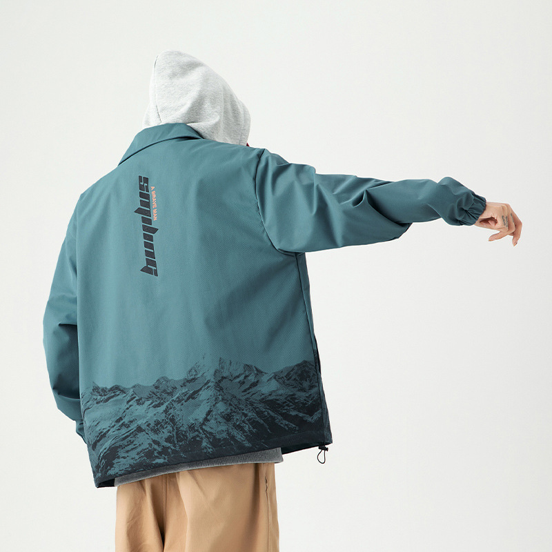 Hanlu Japanese men's clothing 2022 autumn new fashion coach clip male Ke snow mountain print loose casual coat q348 Specification drawing