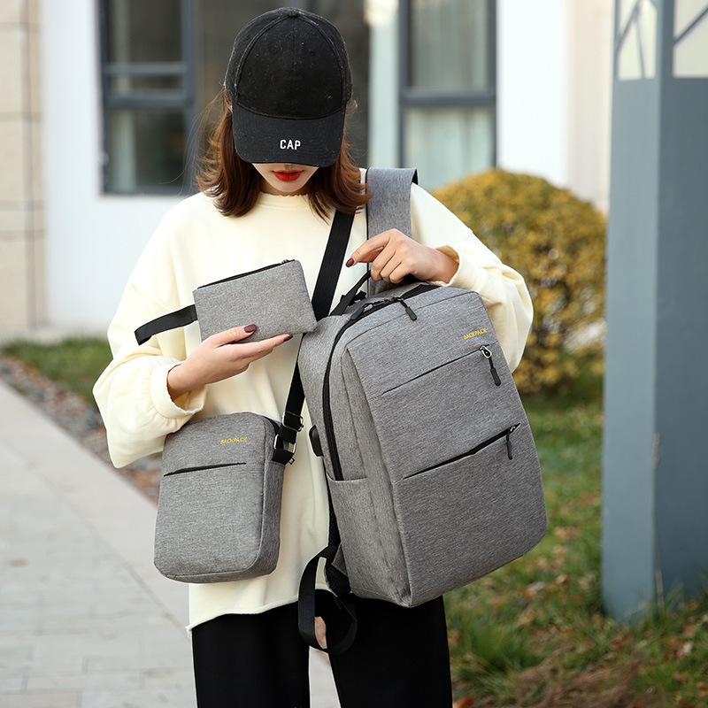 2020USB computer bag three-piece business backpack Backpack Men's canvas bag Student bag wholesale 36 Application Scenario