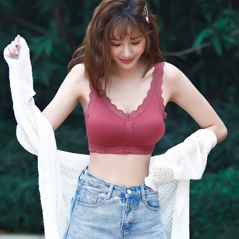 New V-neck lace beautiful back wrap chest without underwire girls sexy bra anti-slip sports base vest 418 details Picture