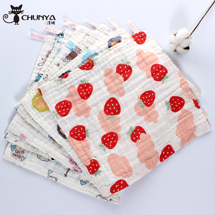 High-density cotton six-layer gauze square towel 25*25 cartoon printing absorbent soft baby garden children's towel saliva 418 full figure