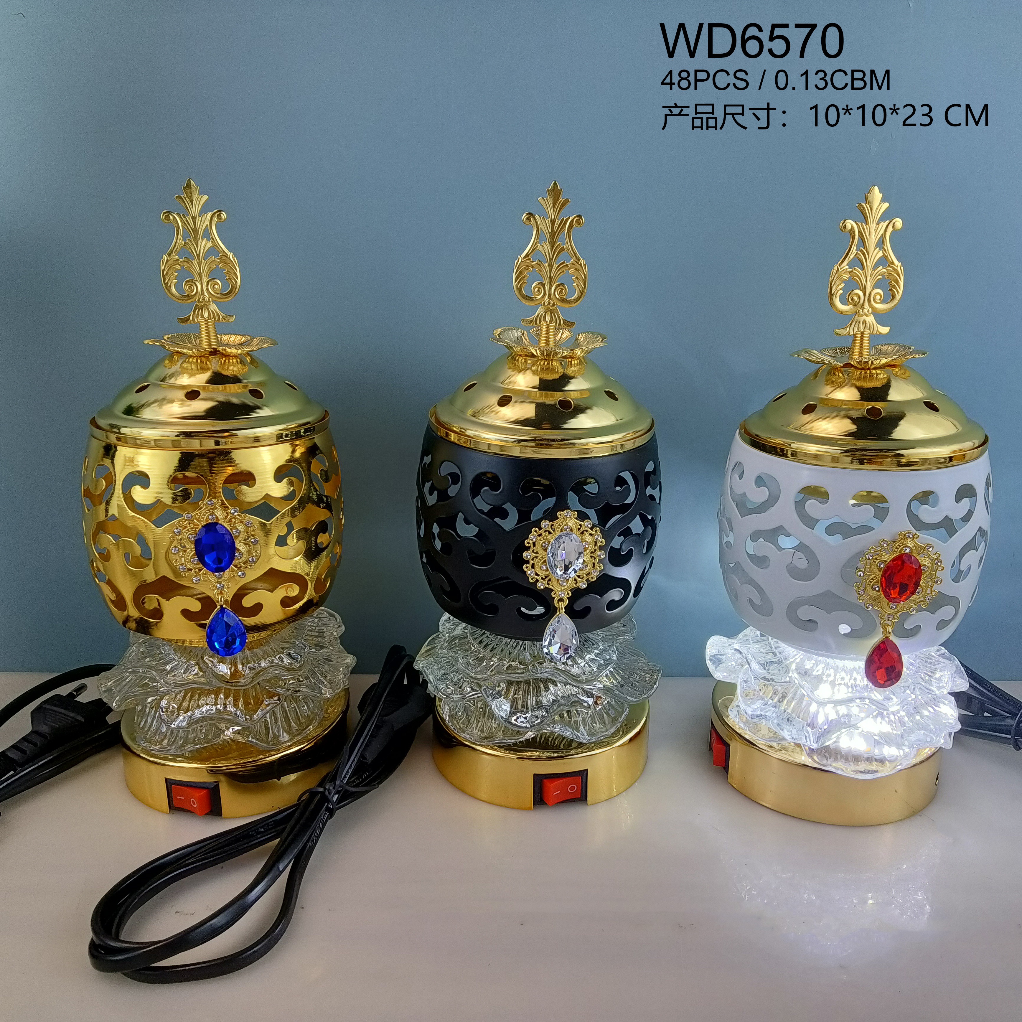 新款金属雕花吊坠带灯款电香炉中东工艺品electric incense burner