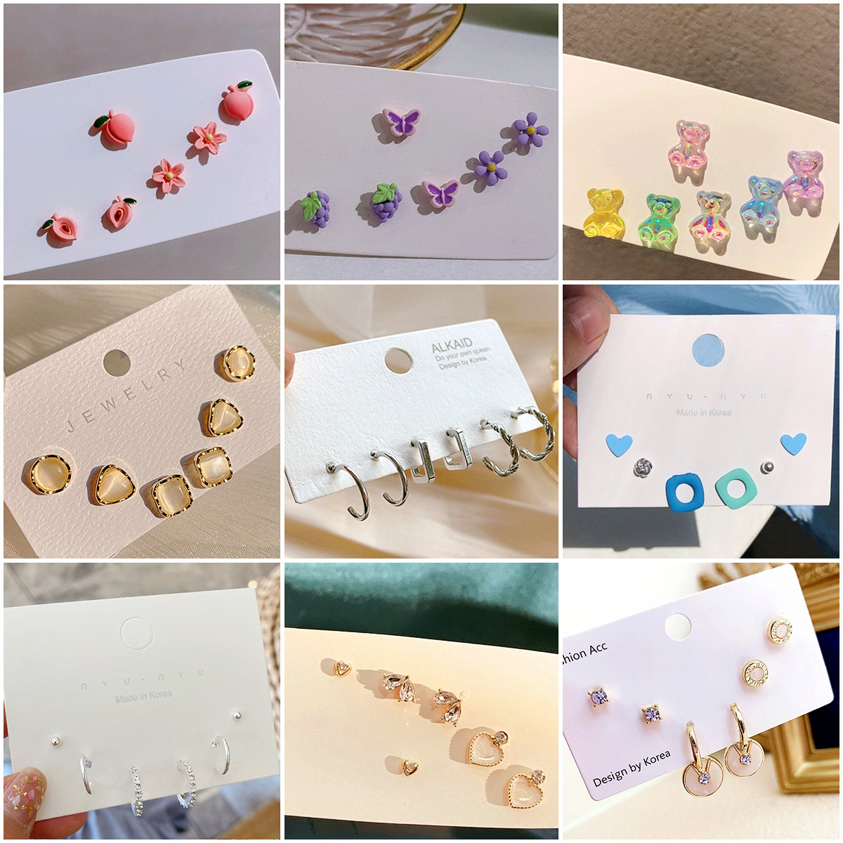 South Korea Dongdaemun S925 Silver needle geometry kit earrings niche design feel cool ethos small earrings female 174