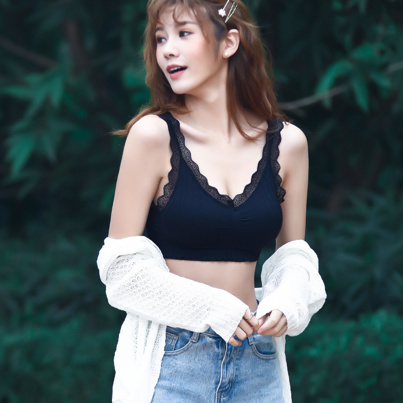 New V-neck lace beautiful back wrap chest without underwire girls sexy bra anti-slip sports base vest 418 Specification drawing