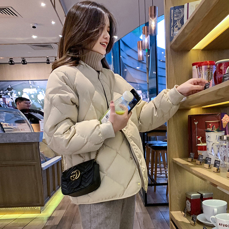 Autumn and winter B into the diamond grid collarless light short cotton-padded jacket women 2022 winter new cotton-padded jacket down jacket 74