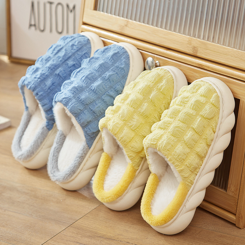Cotton slippers home wholesale PVC super thick bottom step poo puffs couple winter indoor and outdoor warm Tiktok boom model 464 full figure
