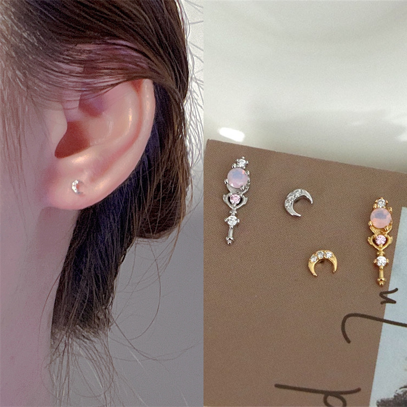 Sailor Moon S925 Silver Needle simple delicate small asymmetrical cute girl stud female explosive earrings 260