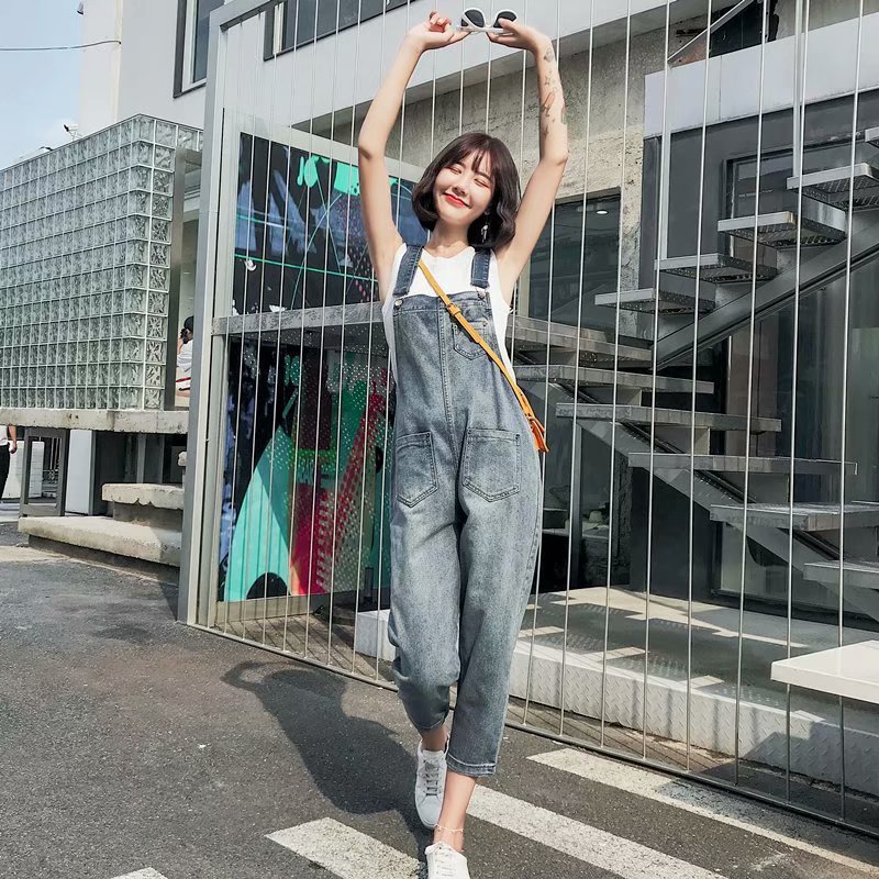 2022 new ripped denim overalls daddy pants spring age reduction thin cute Korean version loose jumpsuit women 10