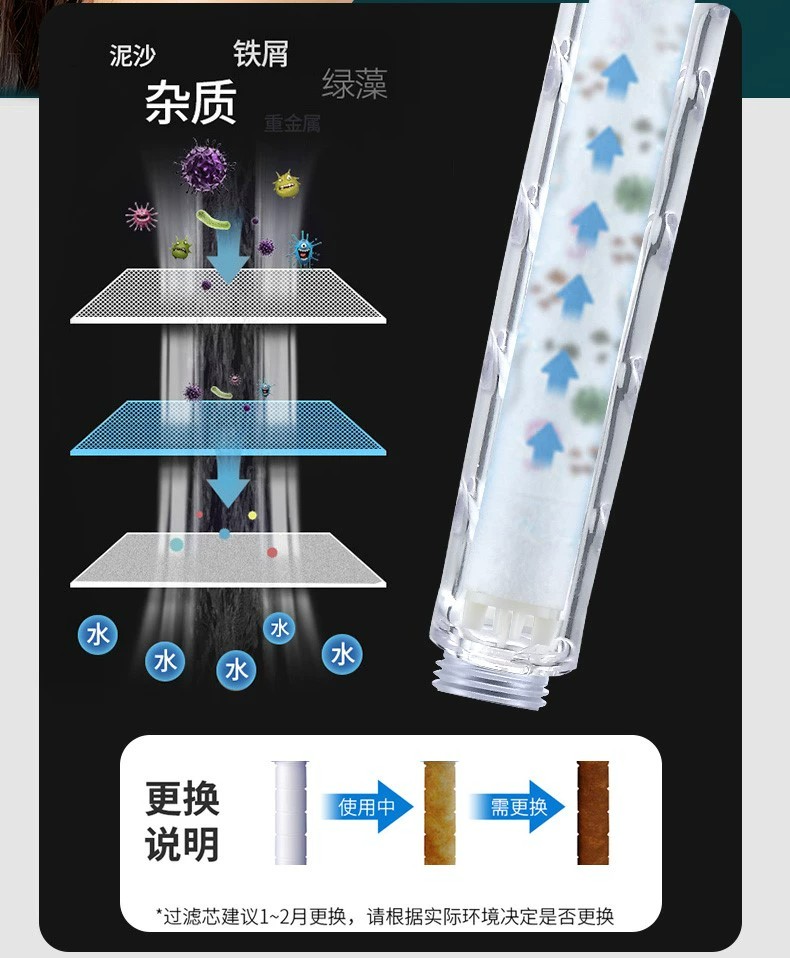 跨境热卖LED灯花洒七彩发光小蛮腰增压淋浴头沐浴过滤净水莲蓬头详情7