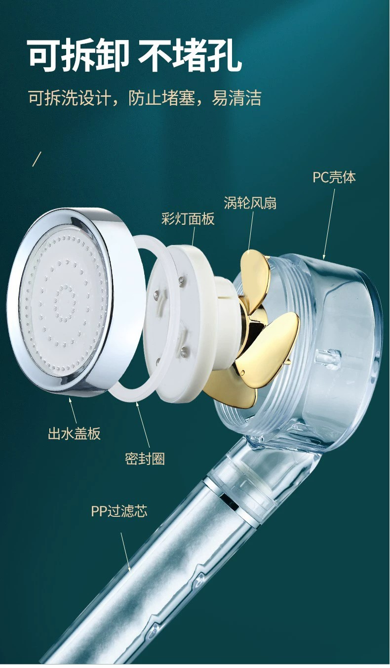 跨境热卖LED灯花洒七彩发光小蛮腰增压淋浴头沐浴过滤净水莲蓬头详情11