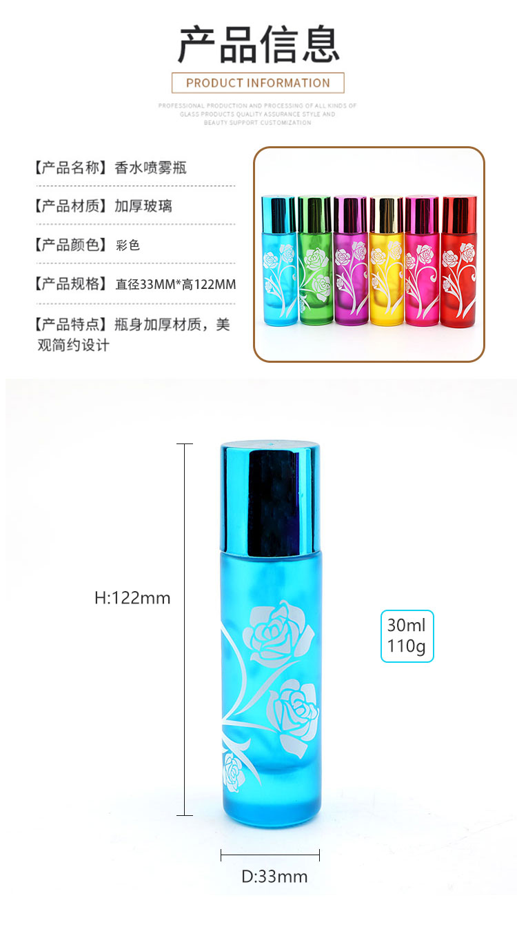 厂家批发喷色香水瓶子 加厚可再用玻璃瓶旅行分装 香水樽规格可选详情2