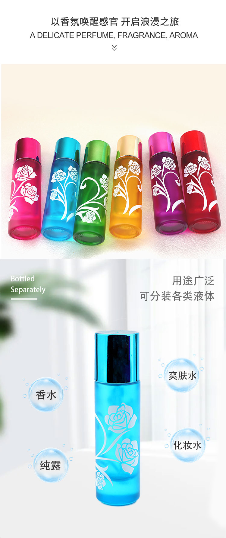 厂家批发喷色香水瓶子 加厚可再用玻璃瓶旅行分装 香水樽规格可选详情4