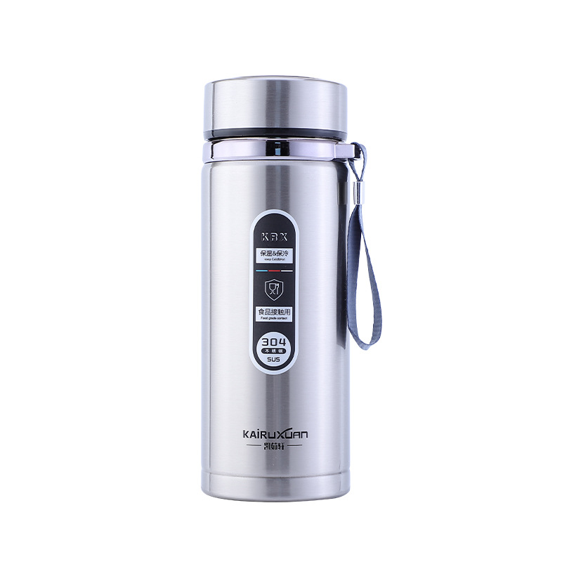 Large capacity gradual smart 304 stainless steel thermos cup Outdoor portable sling sports kettle advertising gift cup Item Picture