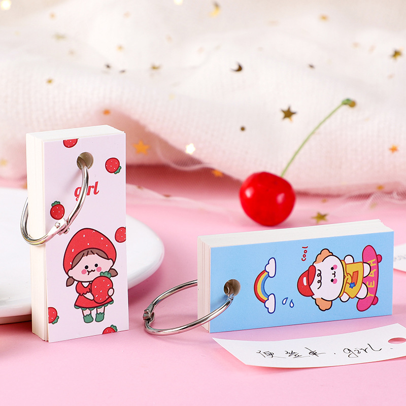 Mini pocket notepad Portable cartoon hoop book English words loose-leaf book thick card book wholesale gift Specification drawing
