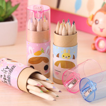 韩国文具可爱星座女孩12色彩铅笔带卷笔刀绘画涂色笔彩色铅笔批发
