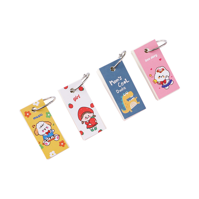 Mini pocket notepad Portable cartoon hoop book English words loose-leaf book thick card book wholesale gift Item Picture