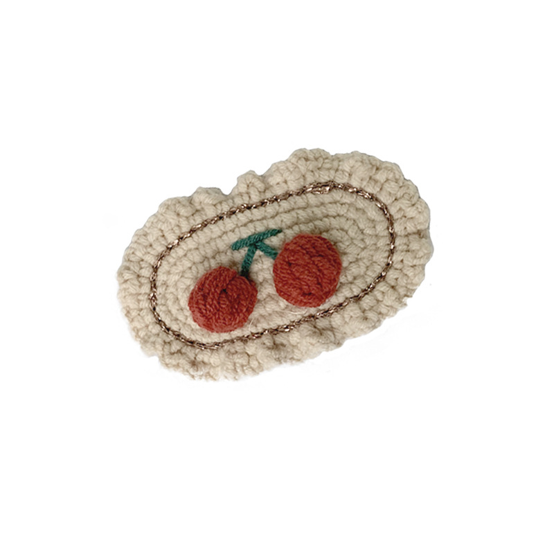 Cute Wool Knit Cherry Hairpin Korean Flower Hand Woven Side Clip Women's Accessories Hair Accessories Wholesale Headdress Item Picture