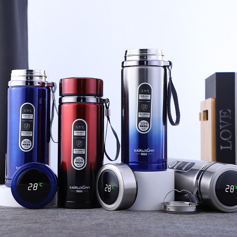 Large capacity gradual smart 304 stainless steel thermos cup Outdoor portable sling sports kettle advertising gift cup details Picture