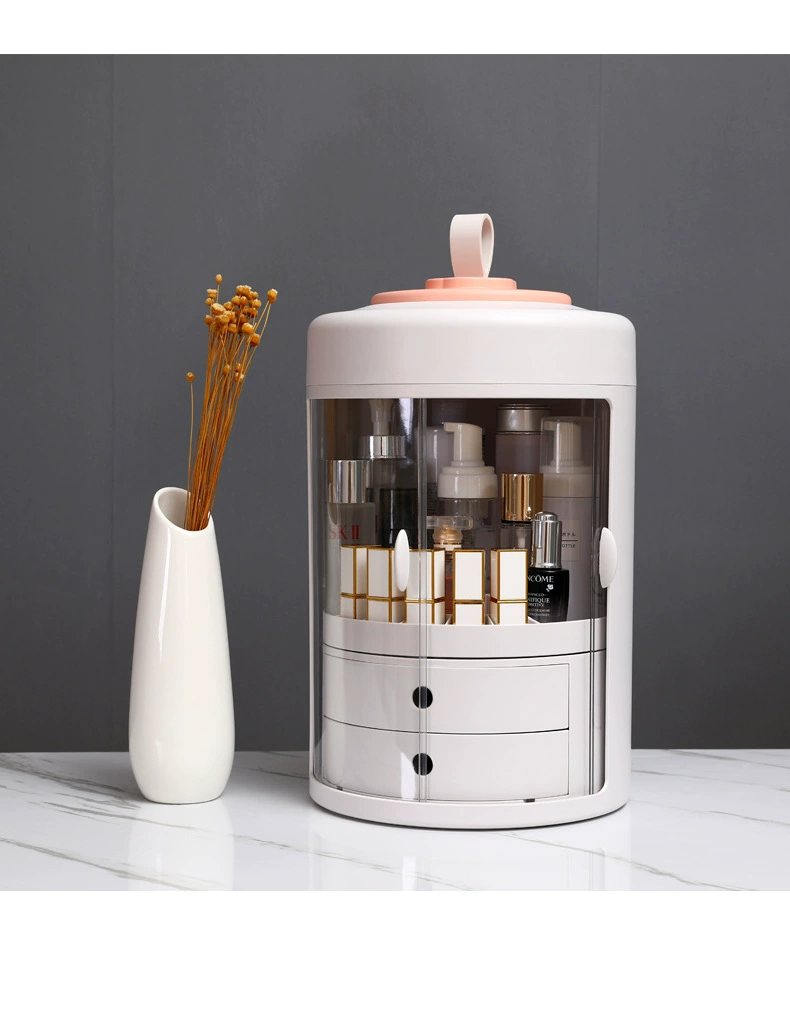 Y169-226 Rotating Cosmetics Storage Box, multi-functional portable round dust-proof cosmetics box, desktop organization box detail image 6