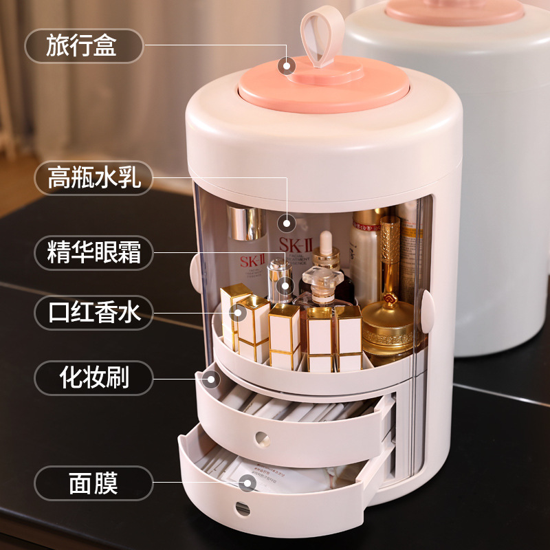 Y169-226 Rotating Cosmetics Storage Box, multi-functional portable round dust-proof cosmetics box, desktop organization box Application Scenario