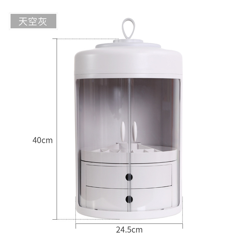 Y169-226 Rotating Cosmetics Storage Box, multi-functional portable round dust-proof cosmetics box, desktop organization box details Picture