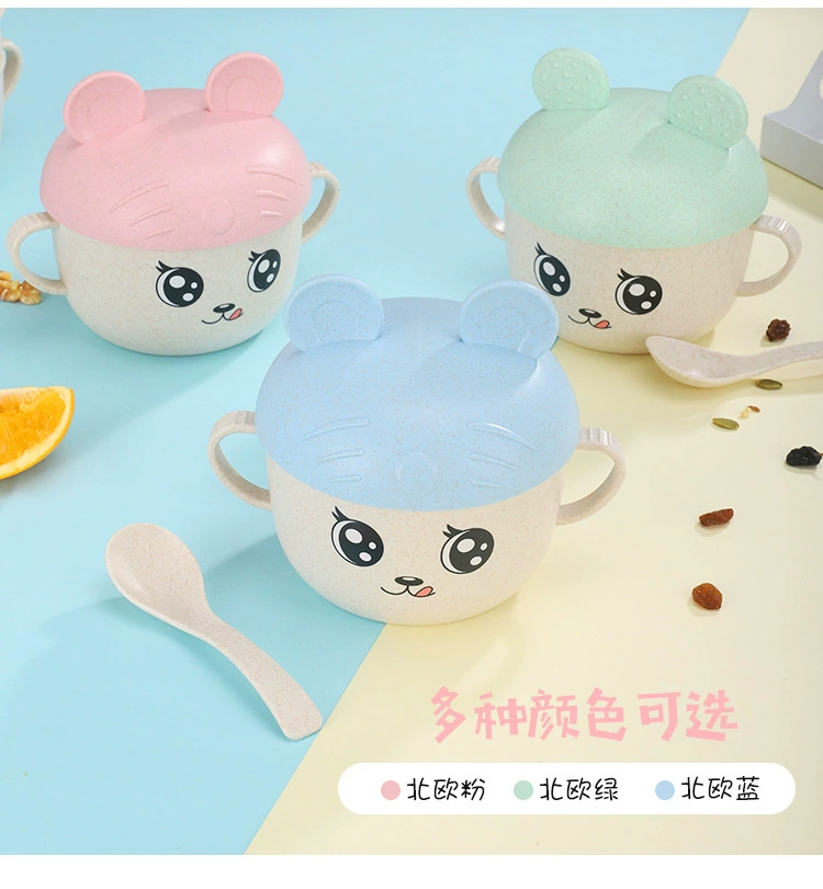 B36-181216 Wheat Straw Children's Tableware Set - Creative Cartoon Children's complementary Food rice Bowl and Spoon detail image 11